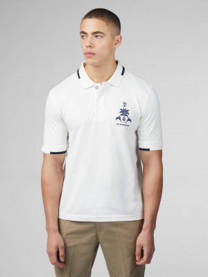 Ben Sherman B by Ben Sherman Sports Club Embroidered Polo Shirts White | XNVLJO-428