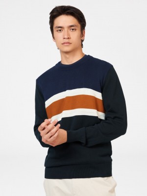 Ben Sherman Chest Stripe Crewneck Knitwear Black | KIZCUB-182