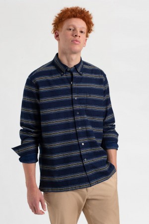 Ben Sherman Dalston Blues Long Sleeve Indigo Stripe Shirts Indigo | FIEXSQ-785