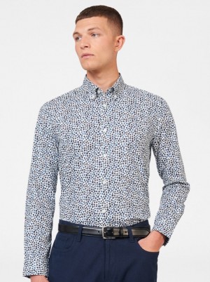 Ben Sherman Ditsy Floral Print Long Sleeve Shirts White | EMCFGB-253