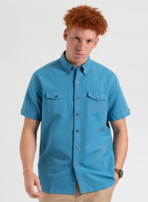 Ben Sherman Garment Dye Linen Shirts Blue | LDSWYV-017