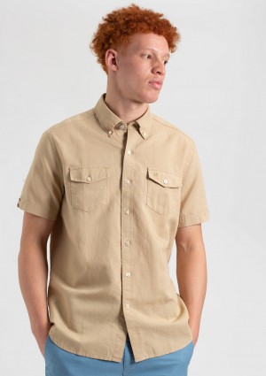 Ben Sherman Garment Dye Linen Shirts Brown | XKHAQL-583