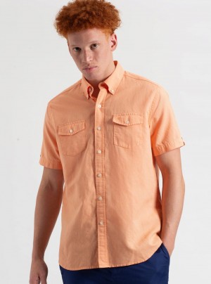 Ben Sherman Garment Dye Linen Shirts Orange | EIJPLA-712