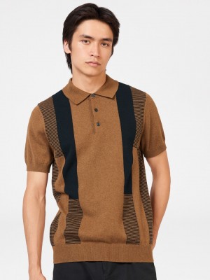 Ben Sherman Intarsia Stripe Polo Neck Sweaters Brown | AGXCQF-795