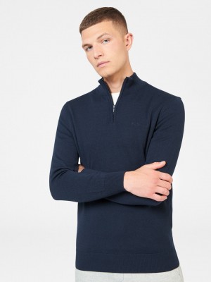 Ben Sherman Merino Half-Zip Knitwear Navy | VNTHIE-048