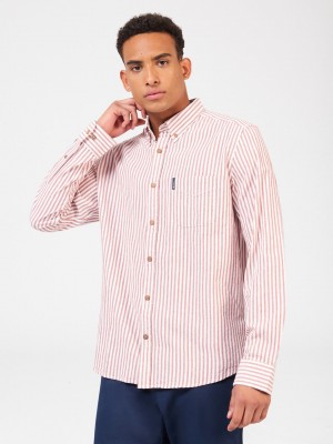 Ben Sherman Recycled Cotton Oxford Stripe Shirts Orange | HSTFRY-405