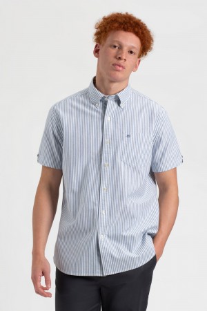 Ben Sherman Short Sleeve Brighton Oxford Organic Bengal Stripe Shirts Indigo Stripes | YCNILT-918