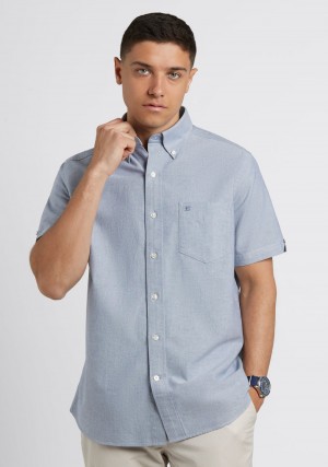 Ben Sherman Short Sleeve Brighton Oxford Organic Shirts Navy | GYCQAW-385