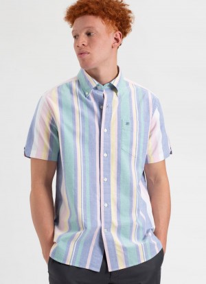 Ben Sherman Short Sleeve Brighton Oxford Organic Stripe Shirts Multicolor Stripes | GVNXFE-365