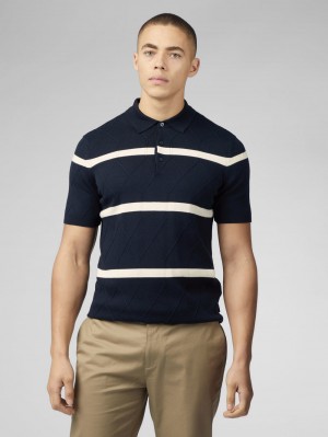 Ben Sherman Signature Argyle Stripe Polo Knitwear Navy | NHALDG-483