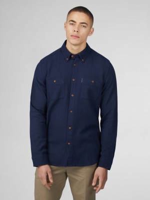 Ben Sherman Signature Boucle Shirts Navy | DYBIMH-965