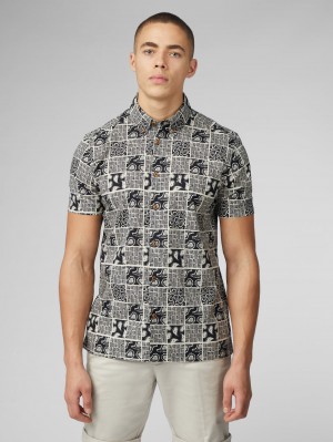 Ben Sherman Signature Checkerboard Paisley Print Shirts Black | KZQFVC-429