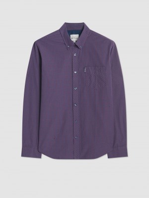 Ben Sherman Signature Gingham Long-Sleeve Shirts Purple | SYVGQI-632