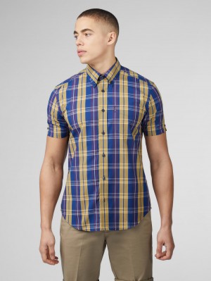 Ben Sherman Signature Irregular Check Shirts Blue | TIUCMJ-406