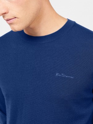 Ben Sherman Signature Merino Crewneck Knitwear Blue | RWTMPC-652