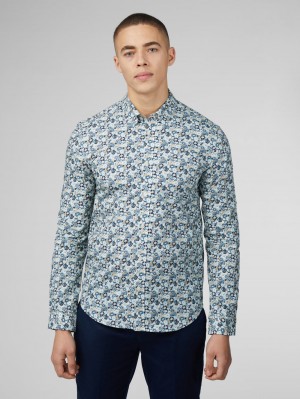 Ben Sherman Signature Multicolor Floral Shirts Blue | PLDTQE-625