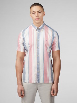 Ben Sherman Signature Multicolor Stripe Shirts Dark Pink | XIDCKG-258