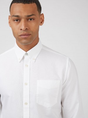 Ben Sherman Signature Organic Long-Sleeve Oxford Shirts White | BQJNXY-297