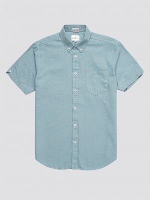 Ben Sherman Signature Organic Short-Sleeve Oxford Shadow Shirts Blue Grey | EWMFAY-068