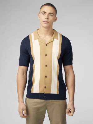 Ben Sherman Signature Resort Neck Button Through Polo Knitwear Navy | MKFQWC-241