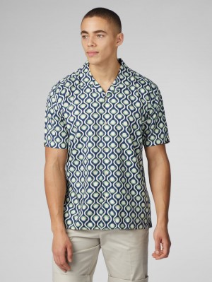 Ben Sherman Signature Retro Geo Shirts Green | UZMIFX-482