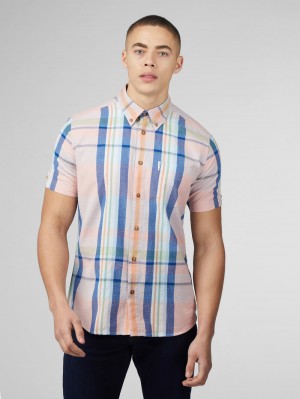 Ben Sherman Signature Seersucker Check Shirts Pink | LKNFWM-036