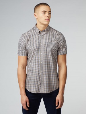 Ben Sherman Signature Short Sleeve Gingham Shirts Copper Orange | BCMYRF-839