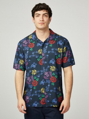 Ben Sherman Team GB Floral Shirts Navy | EURYBK-695