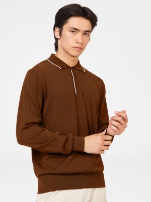 Ben Sherman Tipped Merino Polo Neck Sweaters Brown | IGZMCP-168