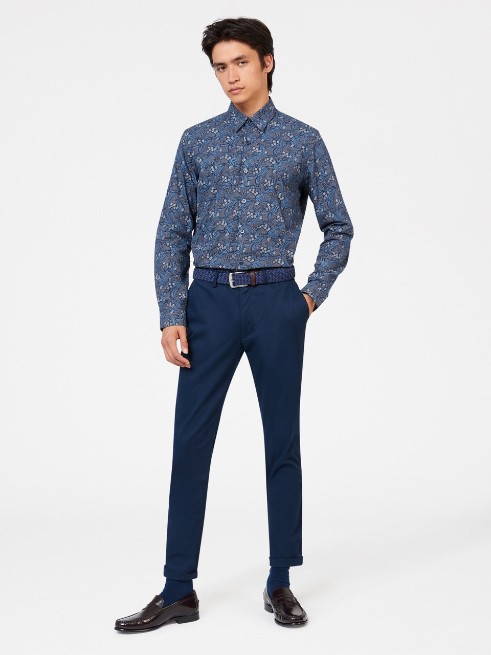 Ben Sherman Art Nouveau Floral Shirts Navy | QLRXWD-906