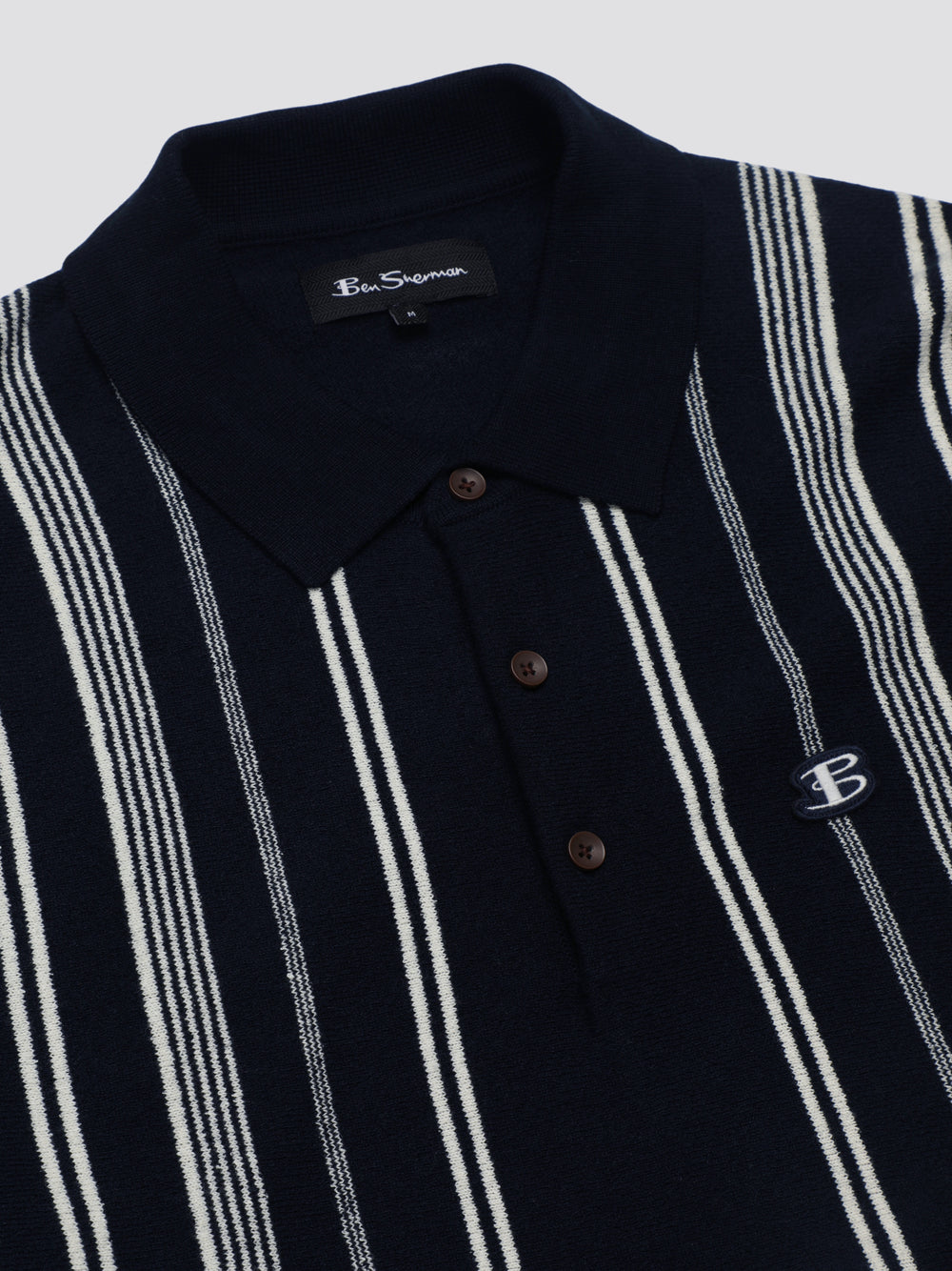 Ben Sherman B by Ben Sherman Crinkle Cotton Stripe Polo Knitwear Navy | UTPHWE-201