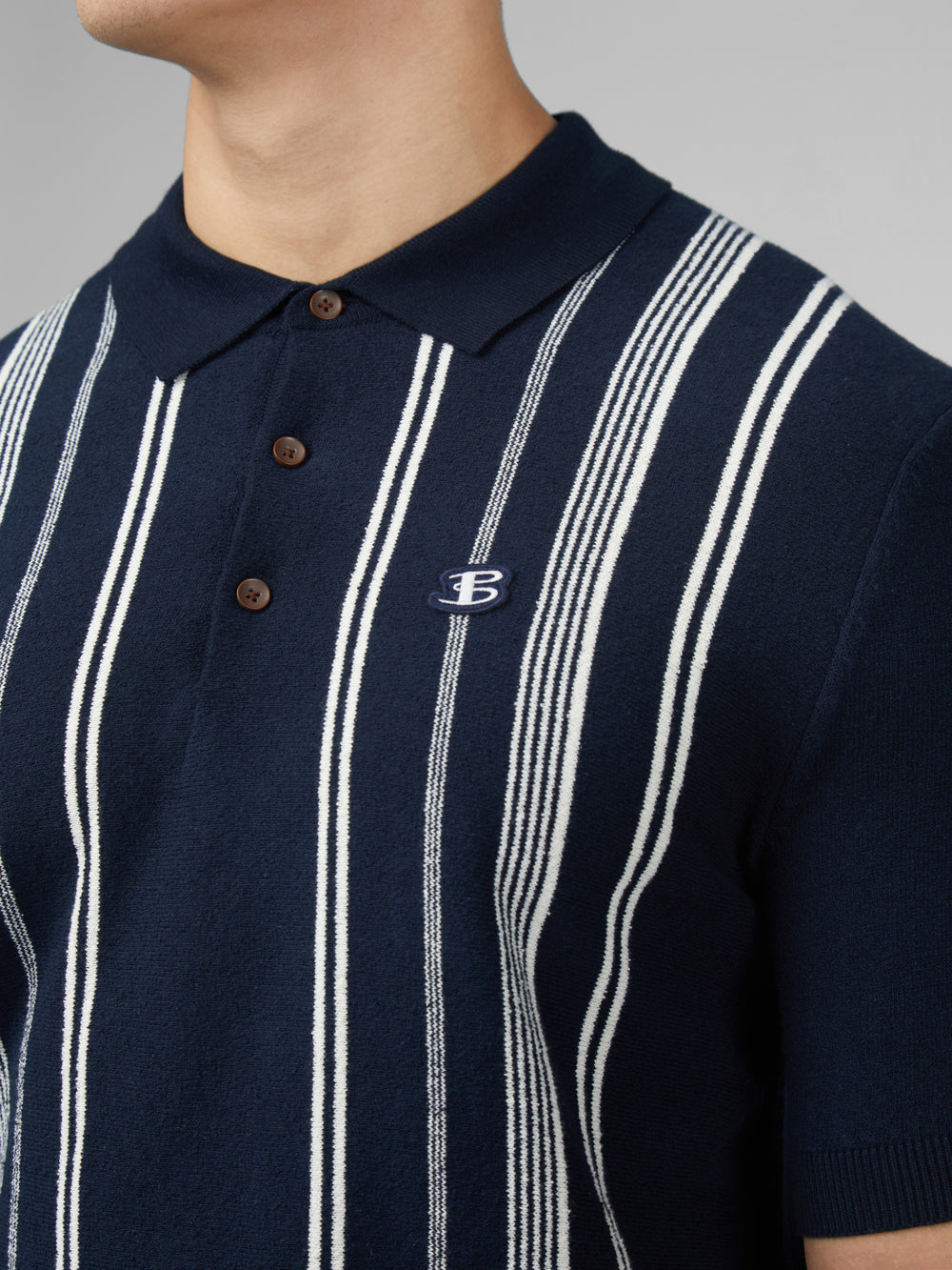 Ben Sherman B by Ben Sherman Crinkle Cotton Stripe Polo Knitwear Navy | UTPHWE-201