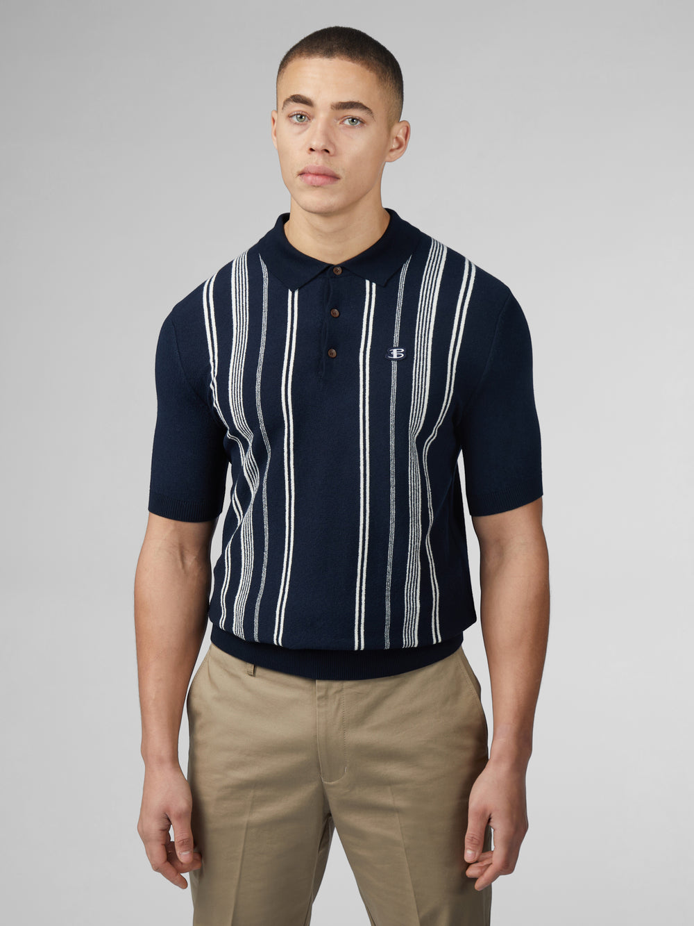 Ben Sherman B by Ben Sherman Crinkle Cotton Stripe Polo Knitwear Navy | UTPHWE-201