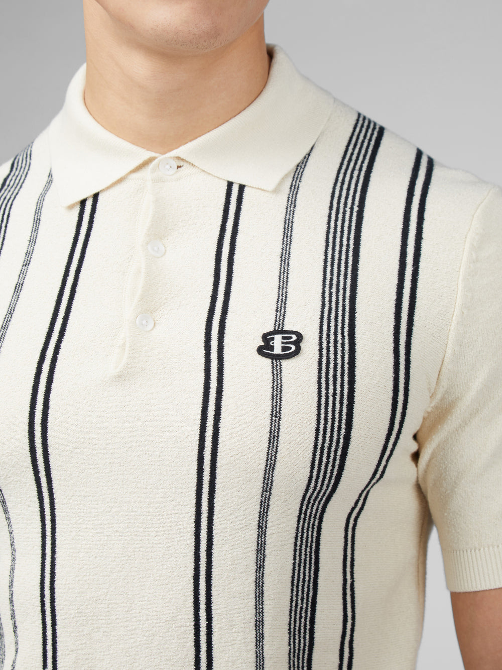 Ben Sherman B by Ben Sherman Crinkle Cotton Stripe Polo Knitwear White | XRPLZW-749