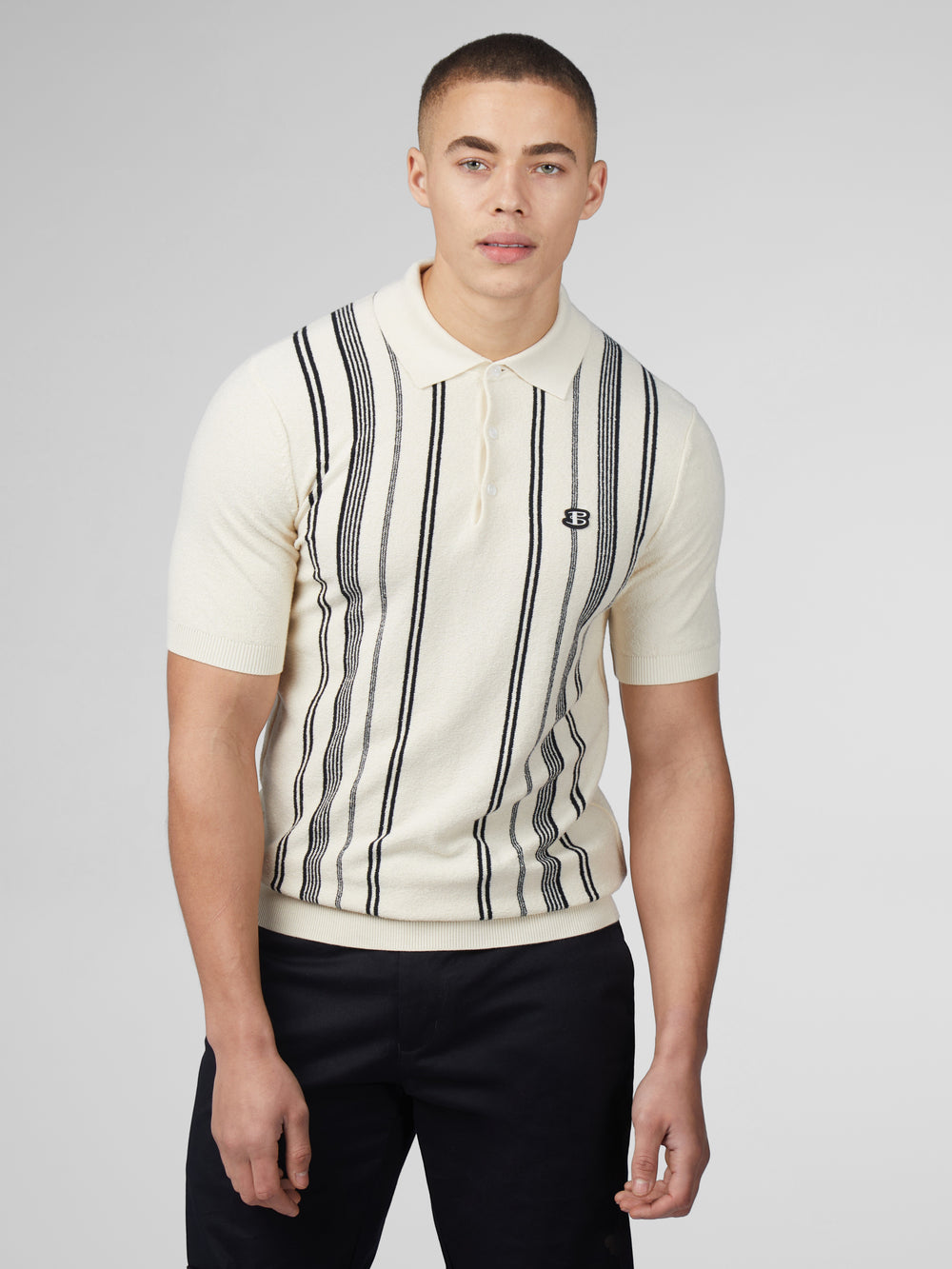 Ben Sherman B by Ben Sherman Crinkle Cotton Stripe Polo Knitwear White | XRPLZW-749