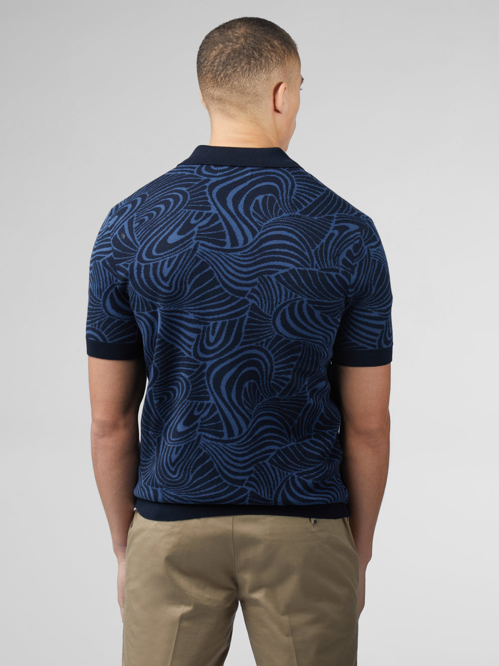 Ben Sherman B by Ben Sherman Swirl Jacquard Button Through Polo Knitwear Navy | UJHBMY-396