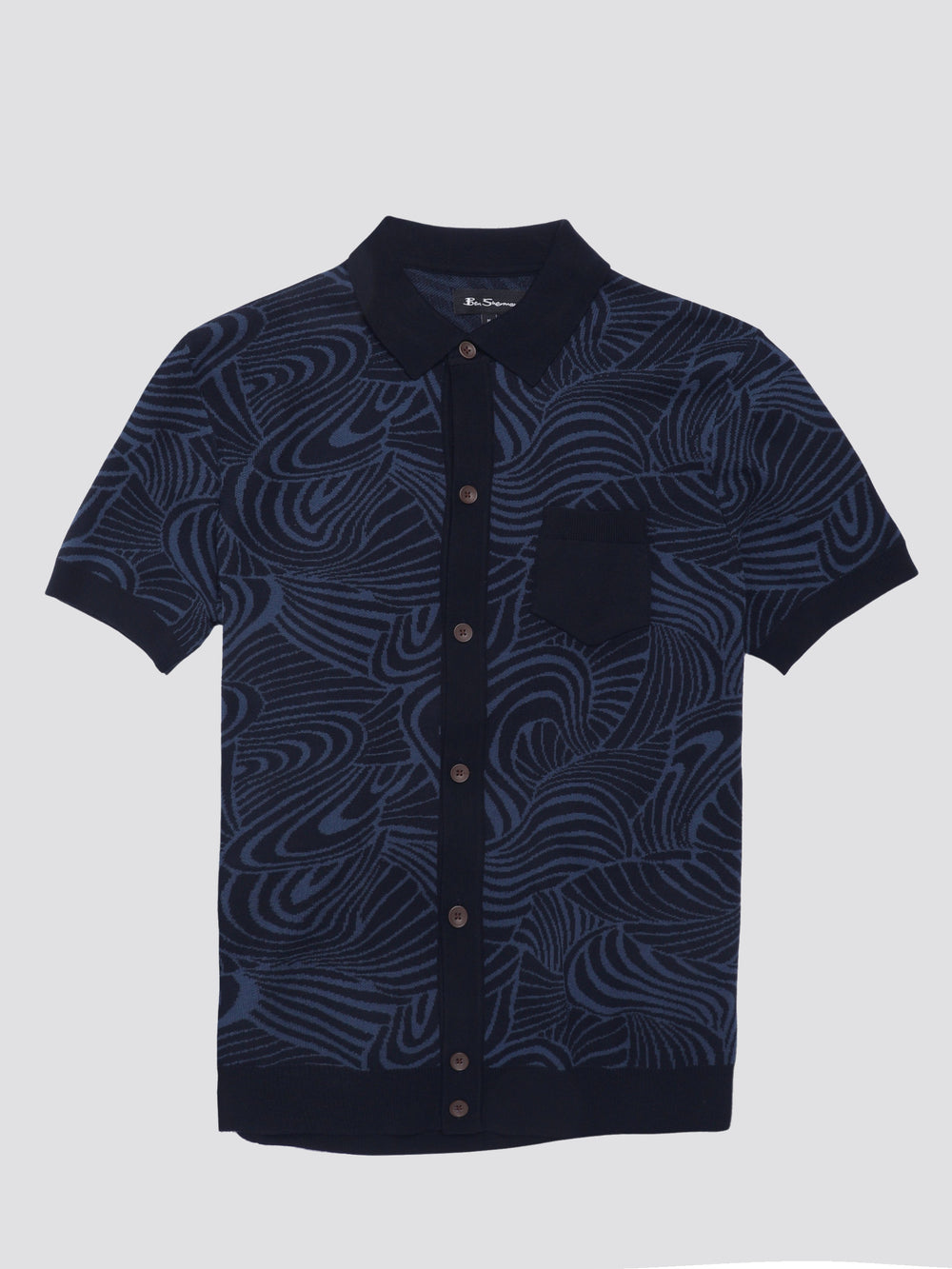 Ben Sherman B by Ben Sherman Swirl Jacquard Button Through Polo Knitwear Navy | UJHBMY-396