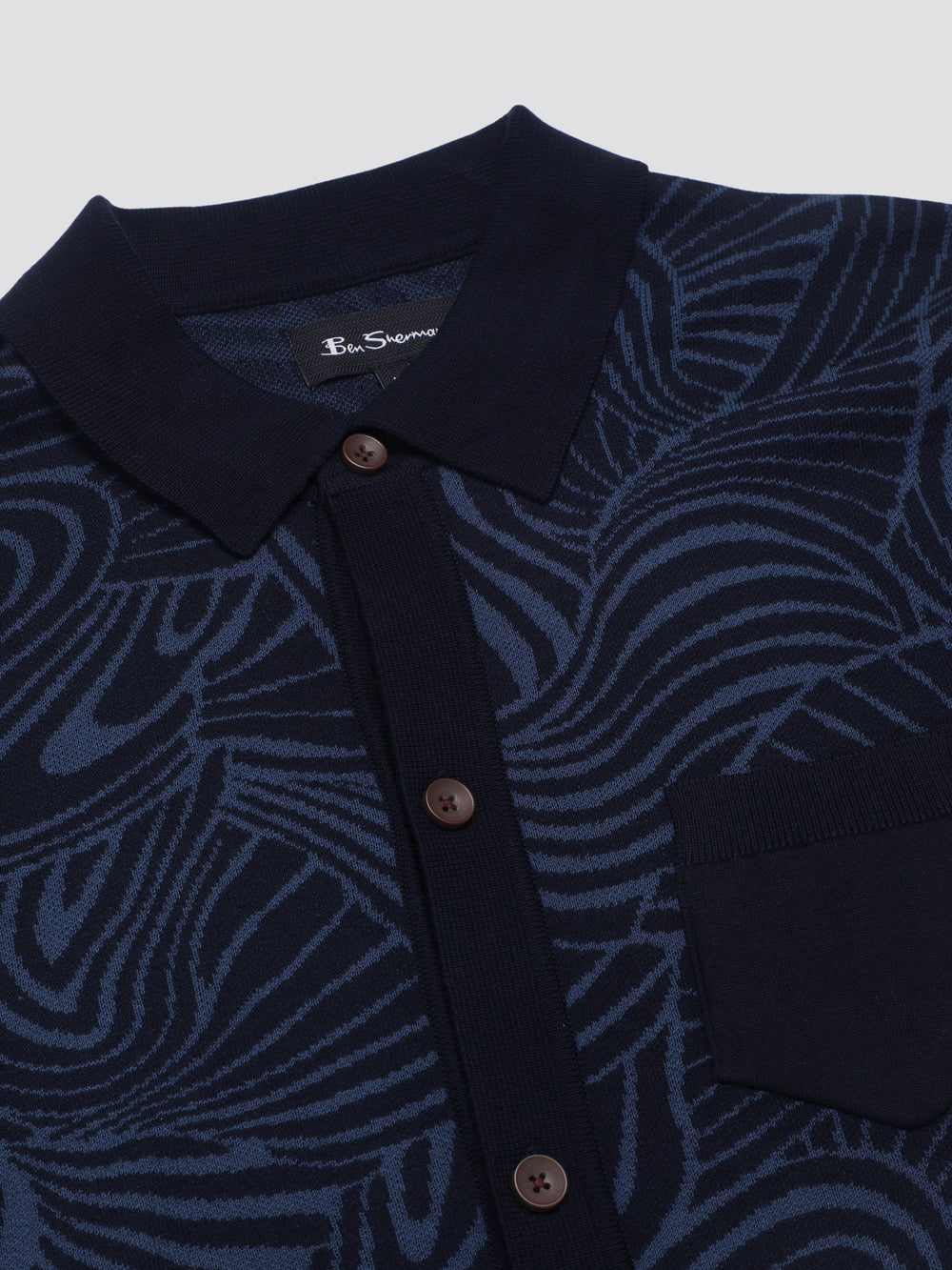 Ben Sherman B by Ben Sherman Swirl Jacquard Button Through Polo Knitwear Navy | UJHBMY-396