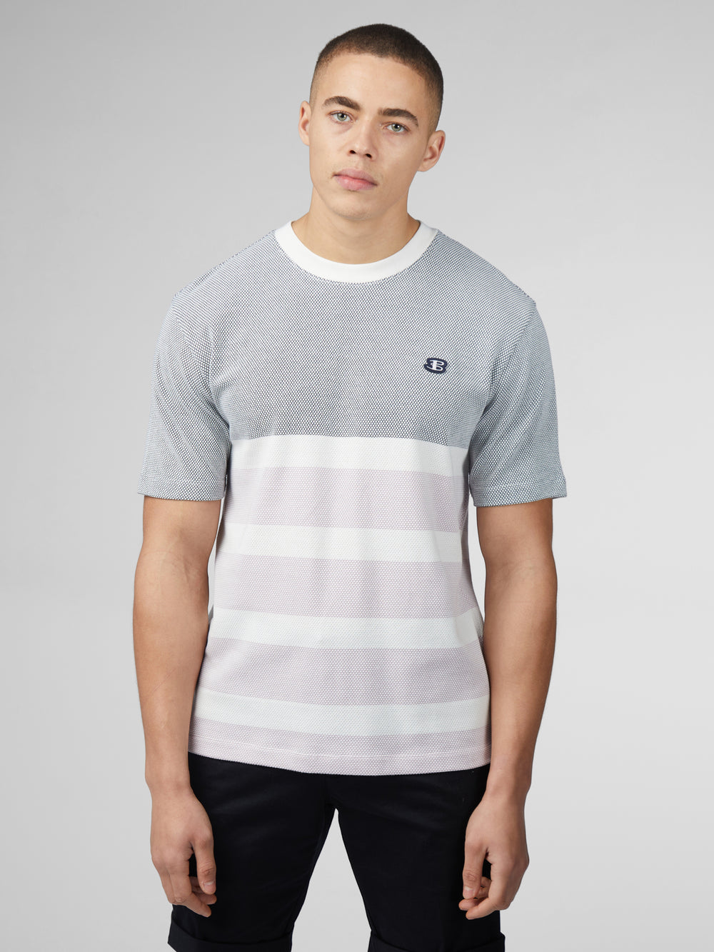 Ben Sherman B by Ben Sherman Textured Block Stripe T-Shirt Navy | ZMIVDE-472