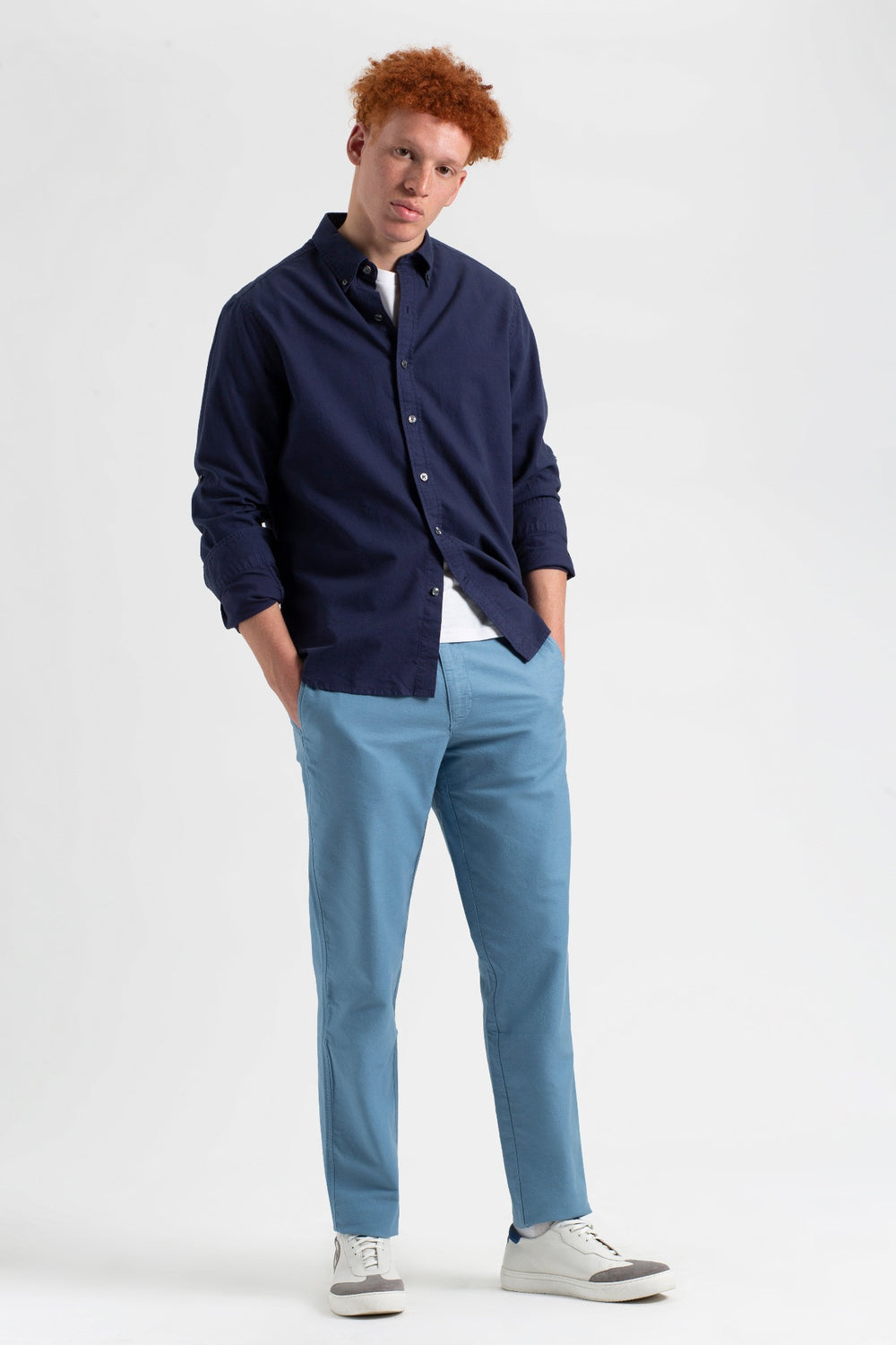 Ben Sherman Beatnik Oxford Slim Taper Garment Dye Chino Pants Blue | GUYJMQ-754