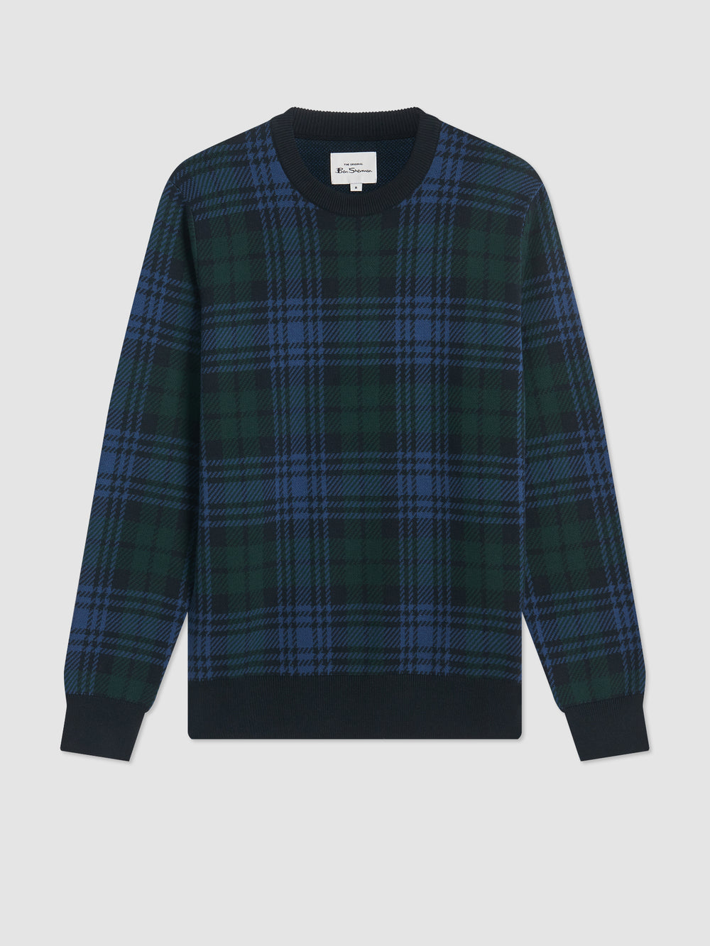 Ben Sherman Blackwatch Check Crewneck Knitwear Black | XHBLNG-047