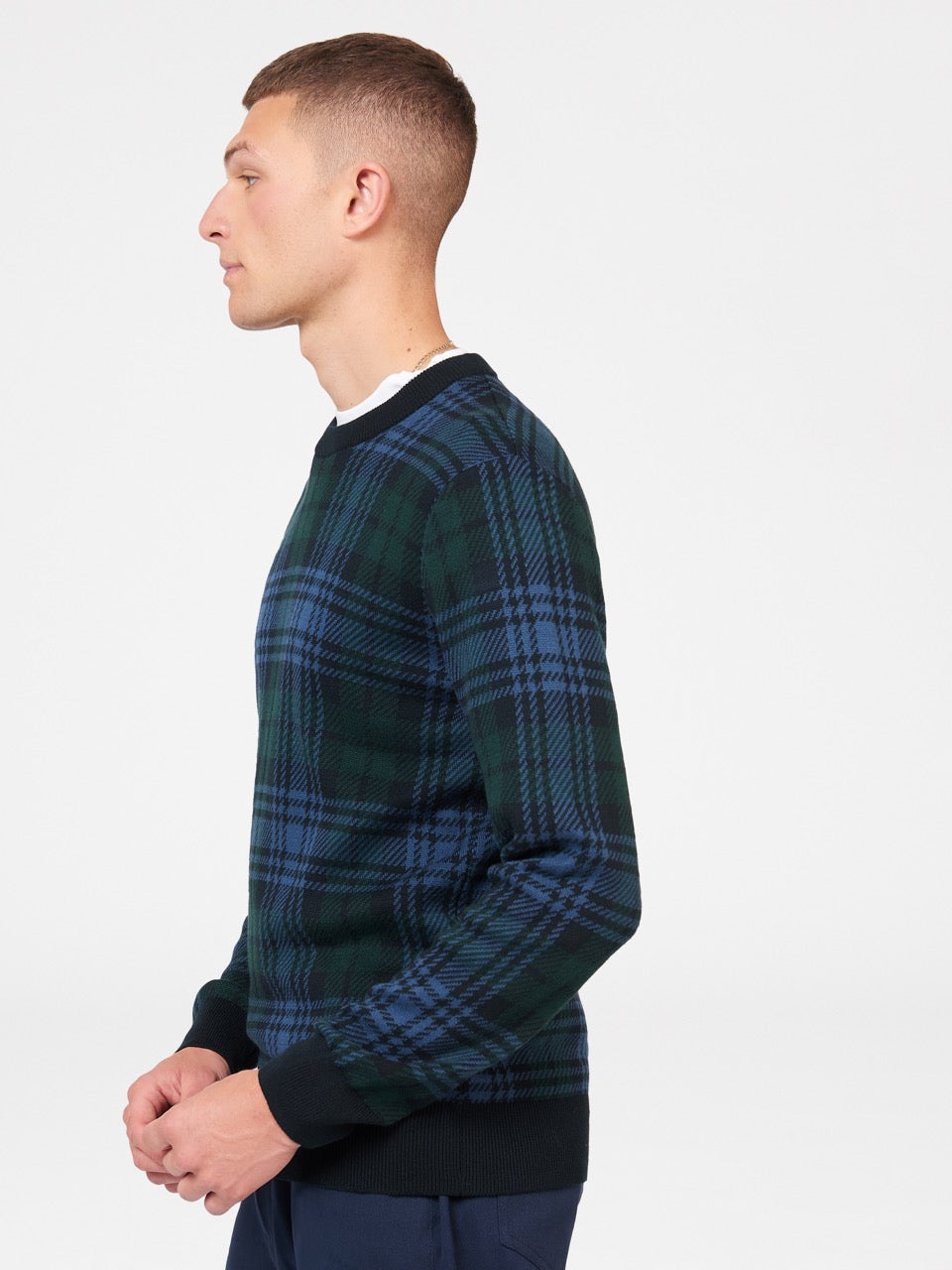 Ben Sherman Blackwatch Check Crewneck Knitwear Black | XHBLNG-047