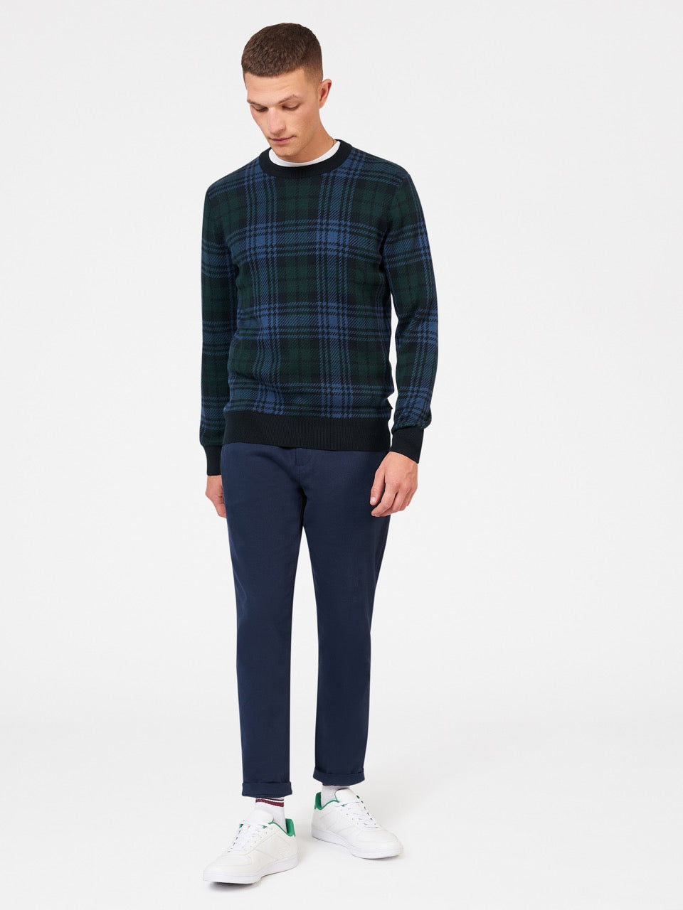 Ben Sherman Blackwatch Check Crewneck Knitwear Black | XHBLNG-047