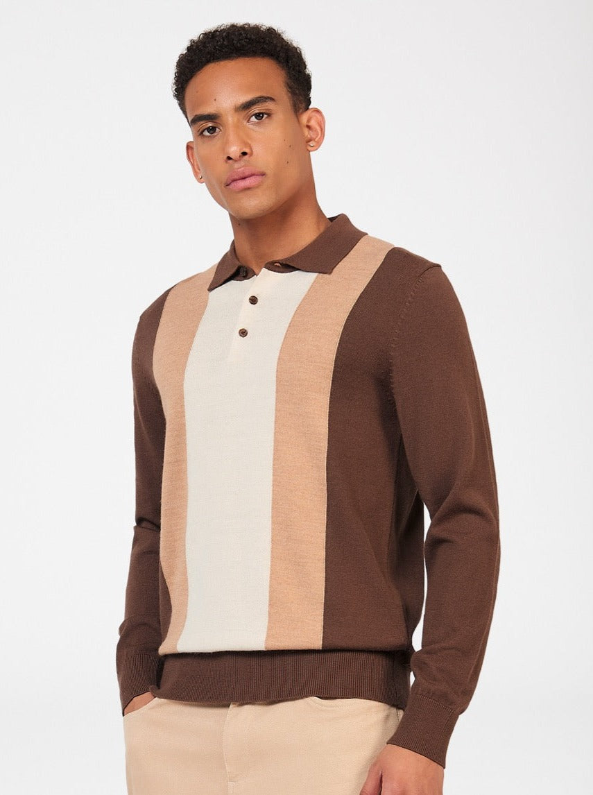 Ben Sherman Block Stripe Merino Polo Neck Sweaters Chocolate | NJFWBA-086