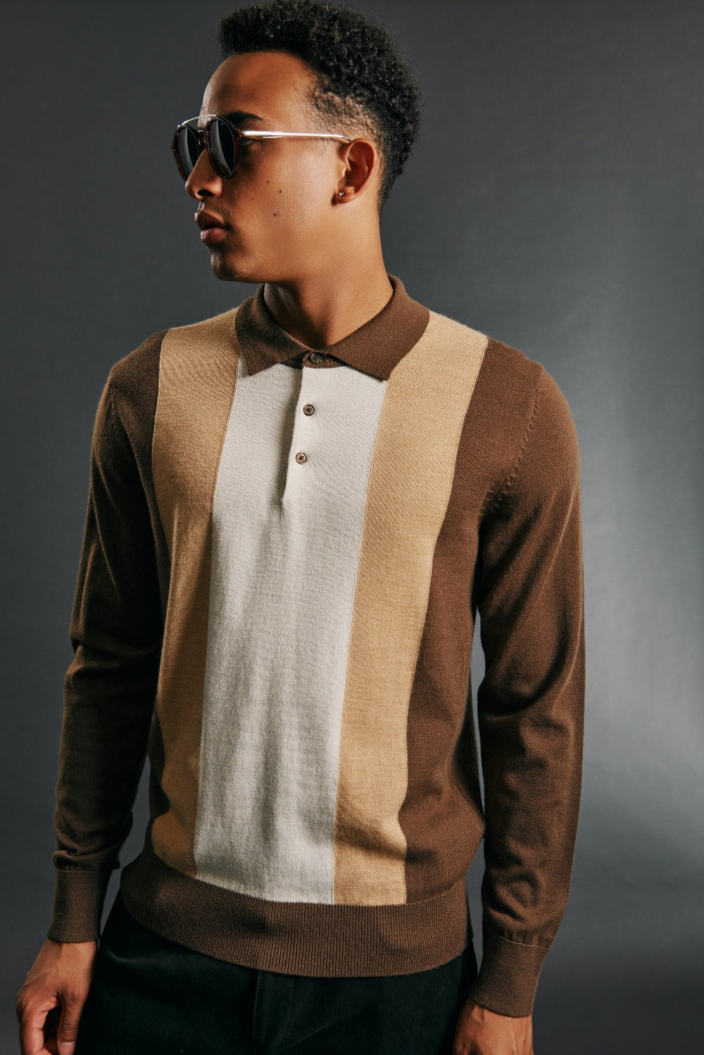 Ben Sherman Block Stripe Merino Polo Neck Sweaters Chocolate | NJFWBA-086