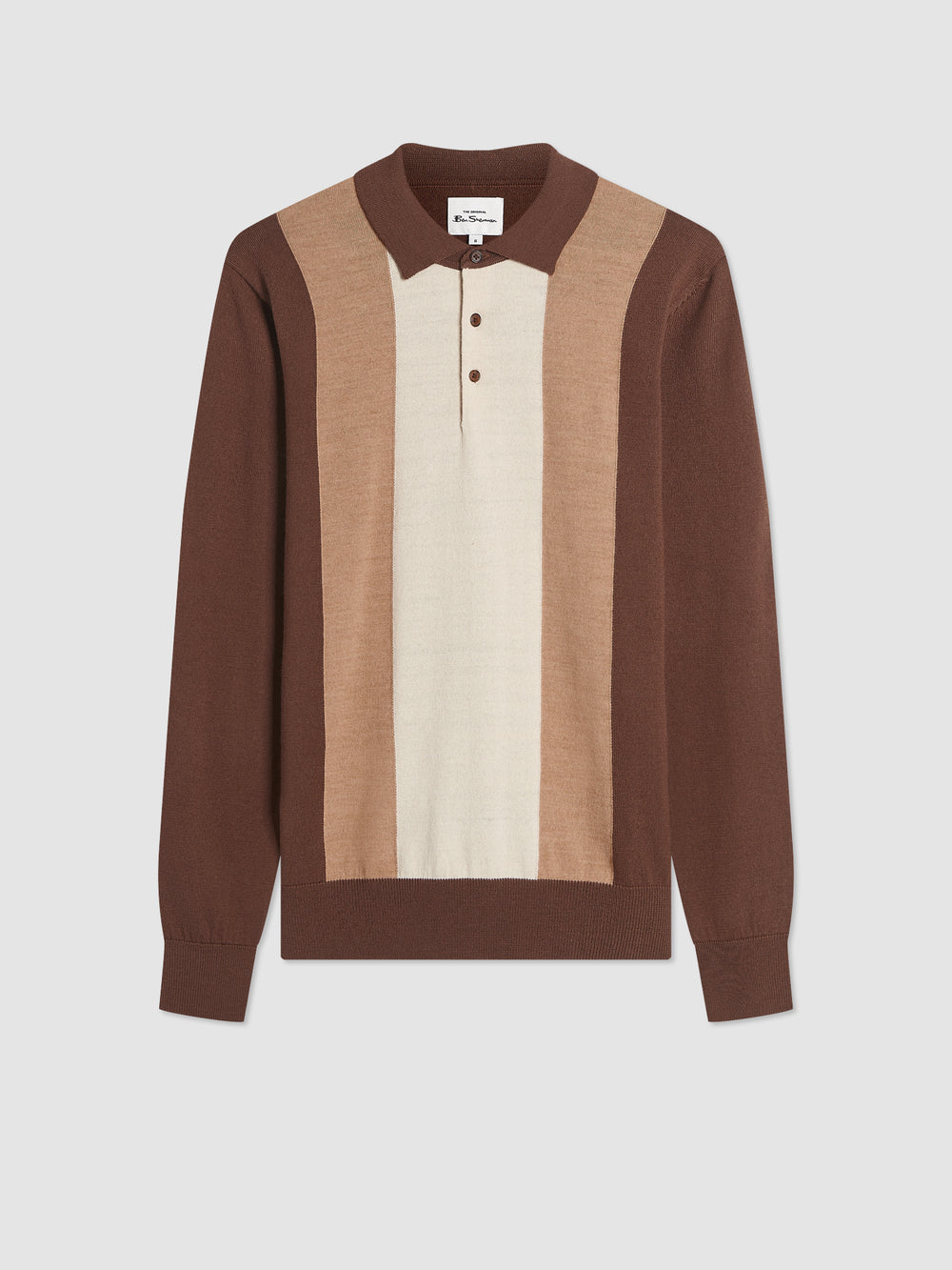 Ben Sherman Block Stripe Merino Polo Neck Sweaters Chocolate | NJFWBA-086