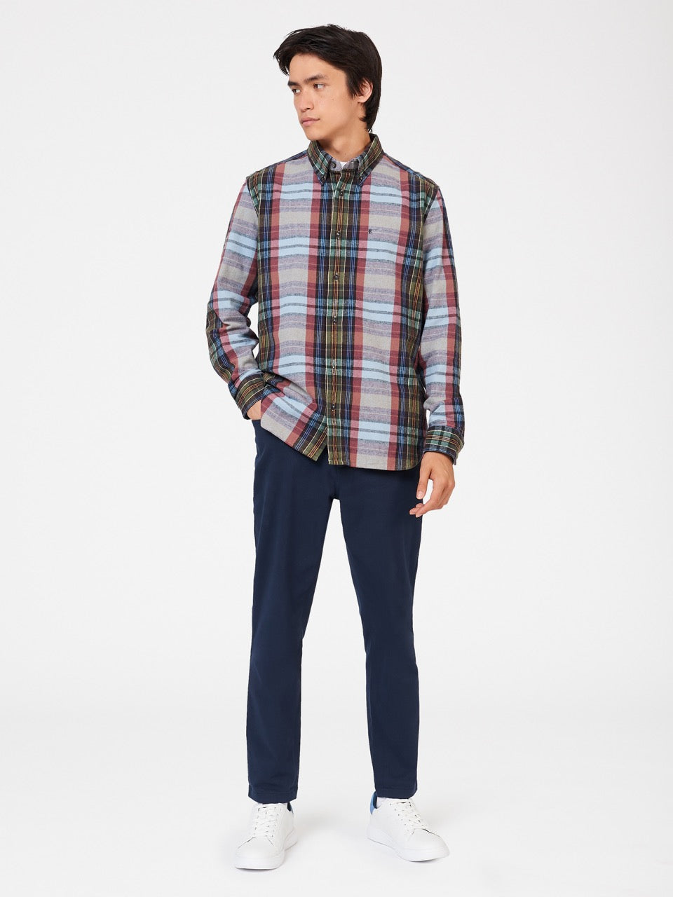 Ben Sherman Brushed Multicolour Check Oxford Shirts Blue | KZCGUM-135