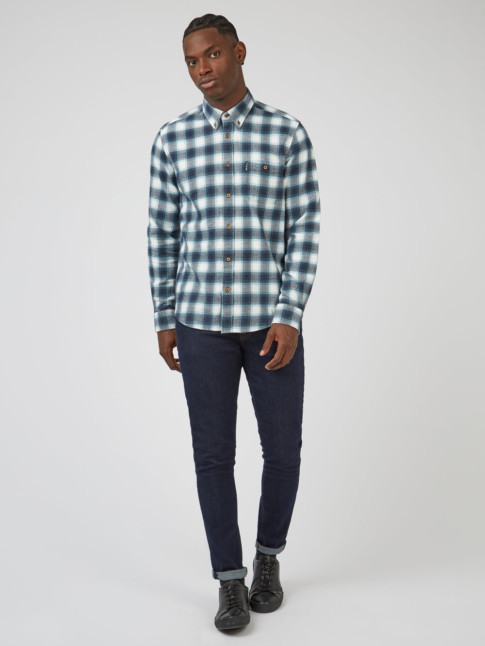 Ben Sherman Brushed Ombre Check Flannel Shirts Green | IGBHJX-421