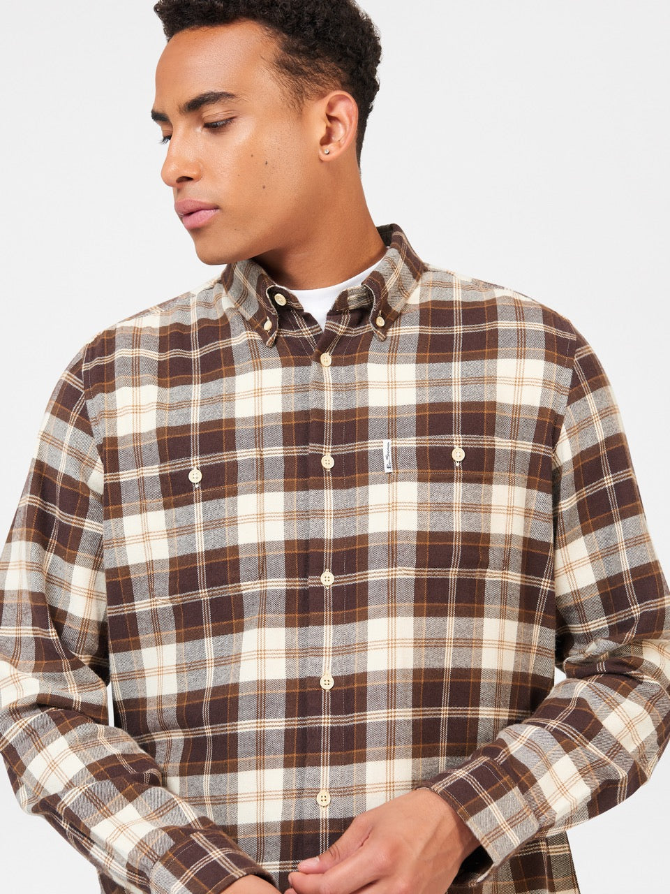 Ben Sherman Brushed Plain Check Shirts Chocolate | XCYLKB-130