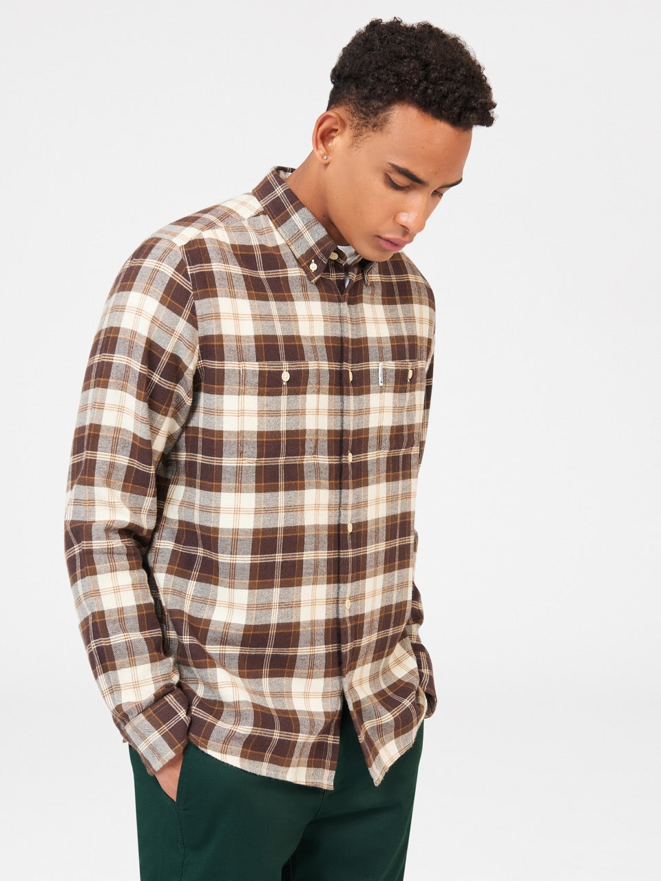 Ben Sherman Brushed Plain Check Shirts Chocolate | XCYLKB-130